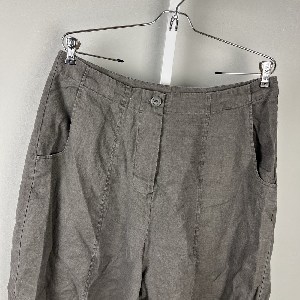 European Cropped Barrel Leg Linen Pants Womens XL Gray Lagenlook Boho Coastal - Picture 1 of 8